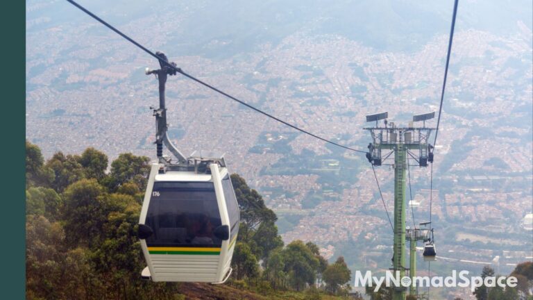 Cable car high above Medellin.