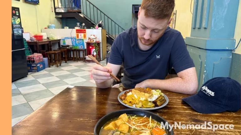 Danny eating vegetarian food in Ho Chi Minh City.